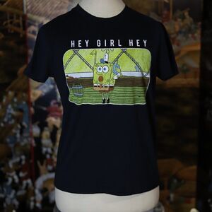 Small Spongebob Squarepants Nickelodeon Hey Girl Hey Meme Women's Black T-shirt